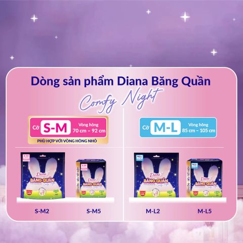  Băng vệ sinh Diana ban đêm dạng quần size M - L (5 miếng) 