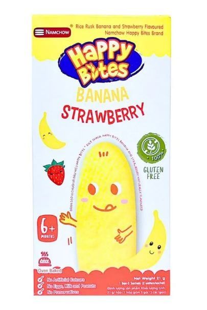  Bánh gạo ăn dặm Happy Bites Chuối và Dâu / Cà rốt và Dâu 21g 