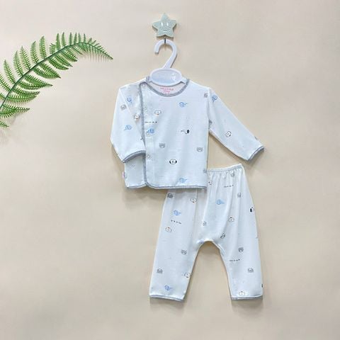  Bộ sơ sinh bác sĩ dài Bamboo in họa tiết 1814 - HELLO BnB 