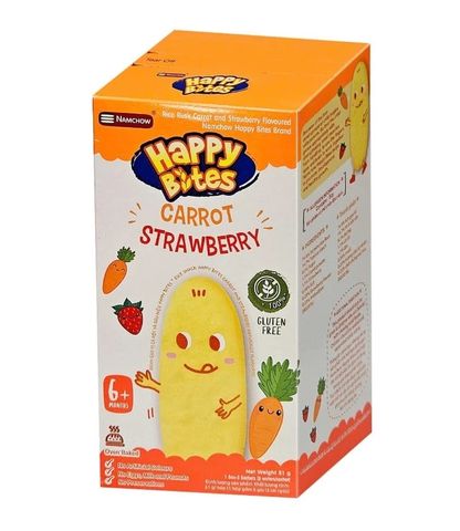  Bánh gạo ăn dặm Happy Bites Chuối và Dâu / Cà rốt và Dâu 21g 