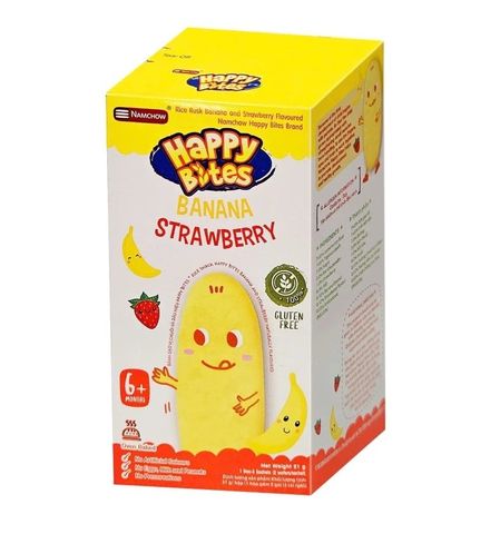  Bánh gạo ăn dặm Happy Bites Chuối và Dâu / Cà rốt và Dâu 21g 