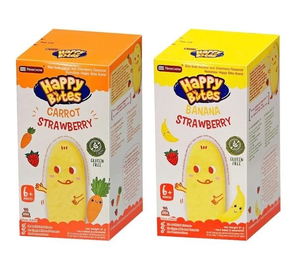  Bánh gạo ăn dặm Happy Bites Chuối và Dâu / Cà rốt và Dâu 21g 