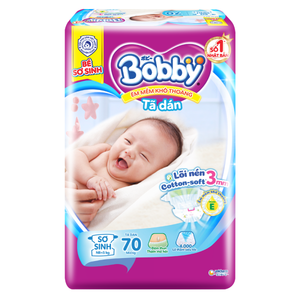  Tã dán Bobby siêu thấm size S 80 miếng (4 - 8kg) 