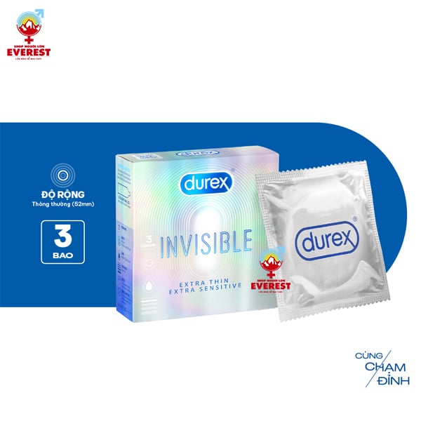  Bao cao su Durex Invisible Extra Thin siêu mỏng hộp 3 Cái 