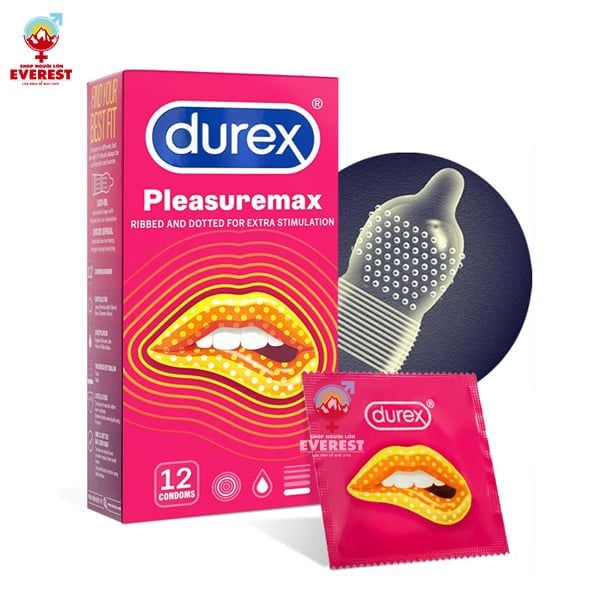  Bao cao su Durex Pleasure Max có gân và chấm nổi hộp 12 cái 