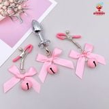  Combo bộ 3 món phích cắm hậu môn kèm kẹp ti có chuông nà nơ 