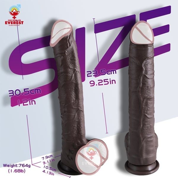  Dương vật giả gắn tường da đen dài to khủng có bao quy đầu size L 