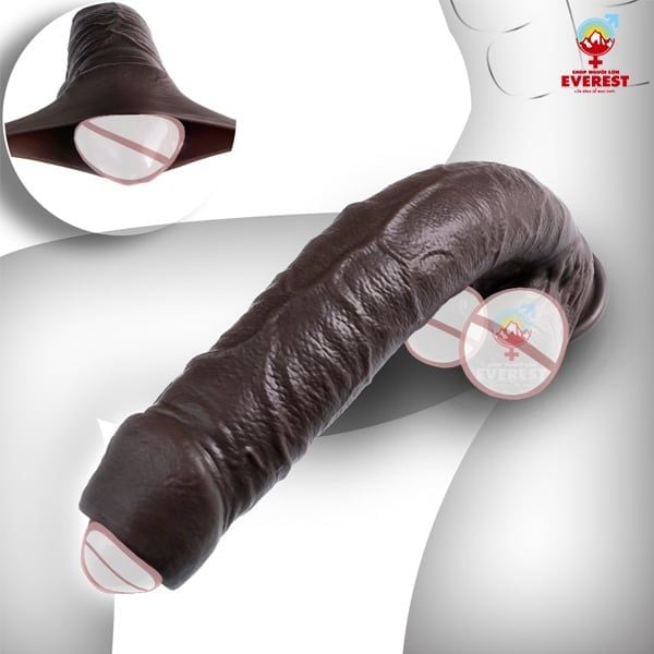  Dương vật giả gắn tường da đen dài to khủng có bao quy đầu size L 