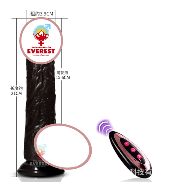  Dương vật giả gắn tường da đen rung thụt nhiệt điều khiển remote 
