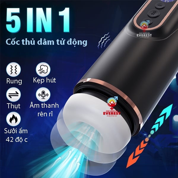  Máy sục cặc tự động 5 IN 1 Doris rung rên kẹp hút sưởi ấm 