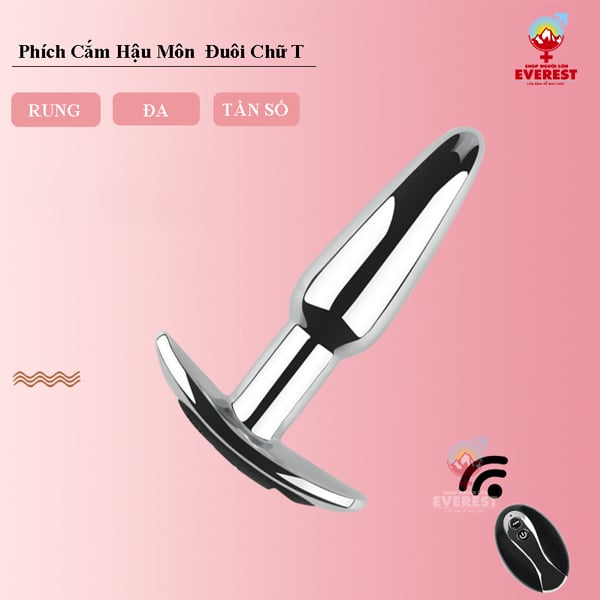  Phích cắm hậu môn inox đuôi chữ T điều khiển từ xa bằng Remote 