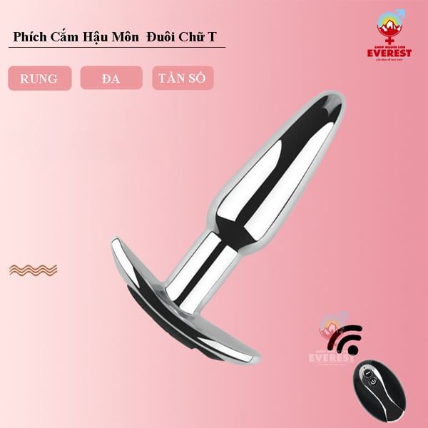  Phích cắm hậu môn inox đuôi chữ T điều khiển từ xa bằng Remote 