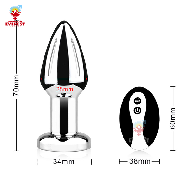  Phích cắm hậu môn inox đuôi tròn điều khiển từ xa bằng Remote 