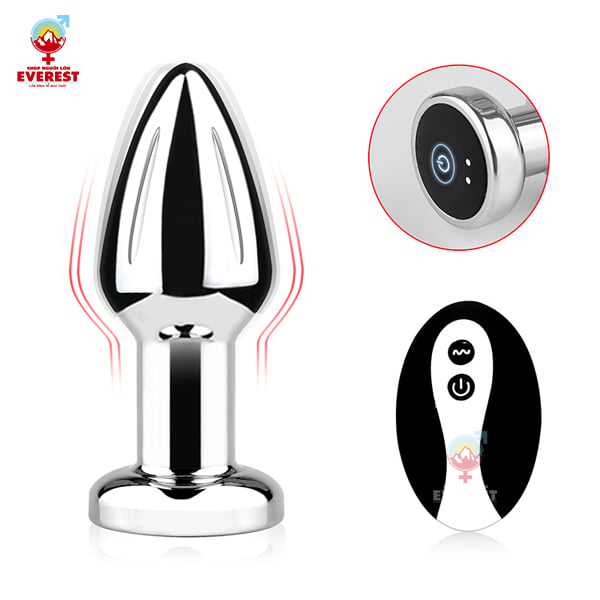  Phích cắm hậu môn inox đuôi tròn điều khiển từ xa bằng Remote 