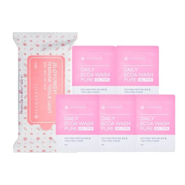 Combo 1 khăn giấy ướt và dung dịch vệ sinh phụ nữ Jilgyungyi 30 gói