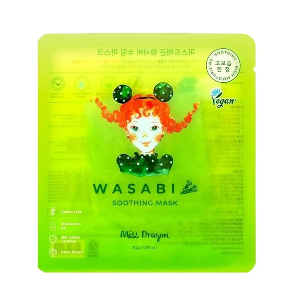 Mặt nạ Miss Dragon - Mặt nạ làm dịu da Wasabi - Dưỡng ẩm và làm dịu các vấn đề về da (đặc biệt da mụn, da nhạy cảm, da kích ứng) miếng 30 g