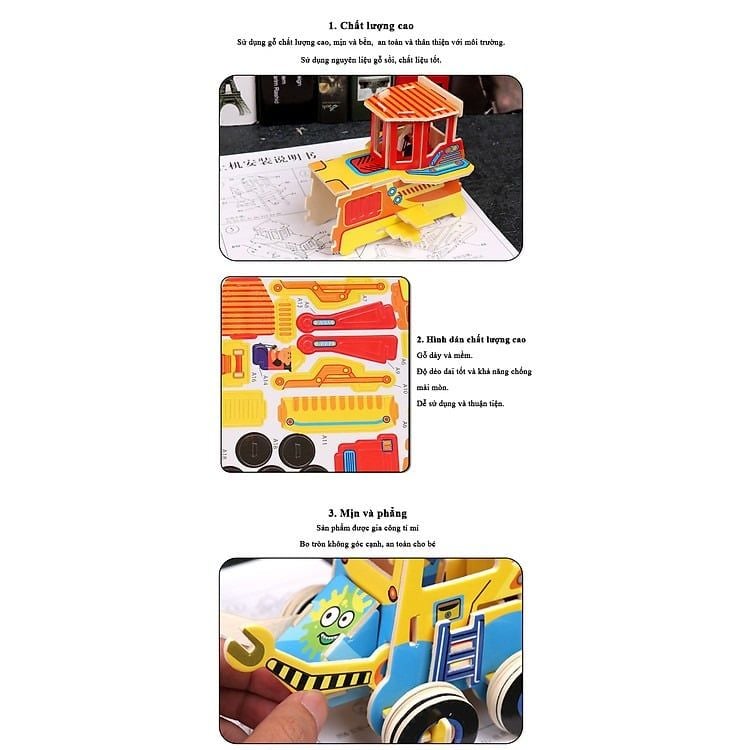  Đồ Chơi Xếp Hình 3D Bằng Gỗ Chủ Đề Xe Công Trình Và Máy Bay - Gỗ Ép Đã Sơn Màu Đẹp - WP269 