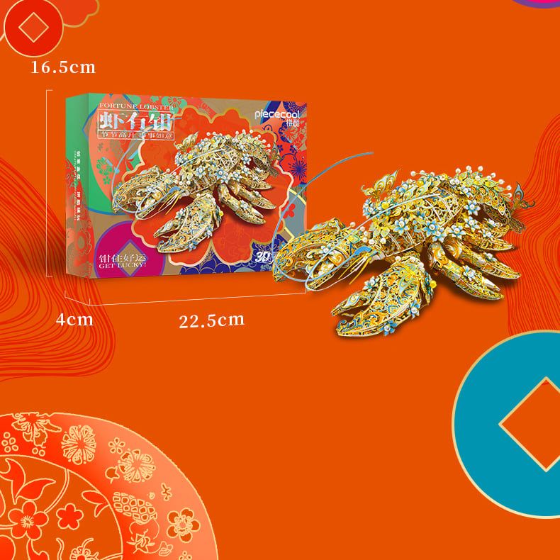  Mô Hình Kim Loại 3D Lắp Ráp Piececool Tôm Càng Hà Hữu Kiềm (283 mảnh, Fortune Lobster ) P393-YG – MP1296 