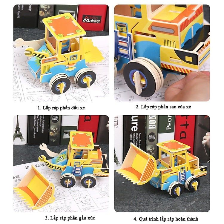  Đồ Chơi Xếp Hình 3D Bằng Gỗ Chủ Đề Xe Công Trình Và Máy Bay - Gỗ Ép Đã Sơn Màu Đẹp - WP269 