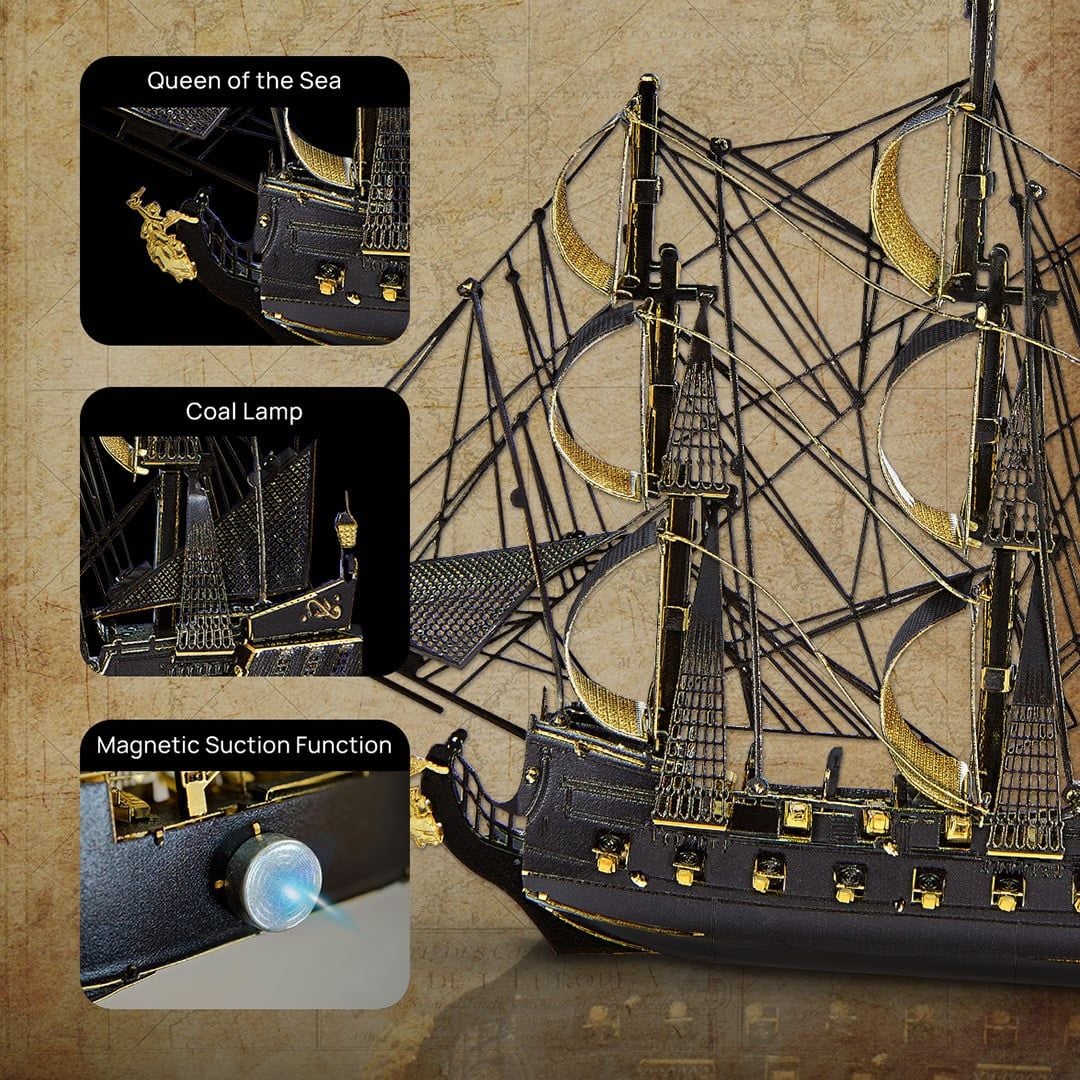  Mô Hình Kim Loại 3D Lắp Ráp Piececool Tàu Ngọc Trai Đen (77 mảnh, Black Pearl, Hít Tủ Lạnh) HB002-KG – MP1326 