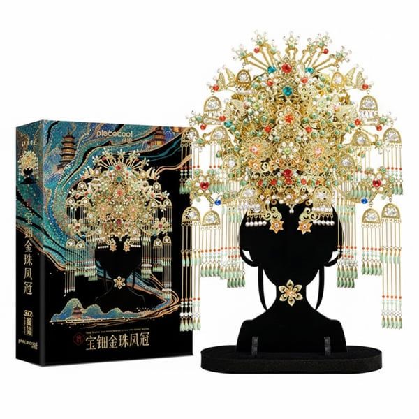  Mô Hình Kim Loại 3D Lắp Ráp Piececool Bảo Điền Kim Châu Phượng Quan Thời Nhà Đường (874 mảnh, Tang Dynasty Gem-Inlaid Phoenix Crown) P443-GN – MP1337 