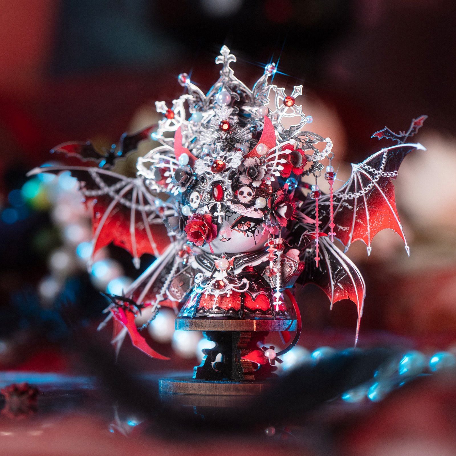  Mô Hình Kim Loại Lắp Ráp 3D MU Mèo Nữ Vương Bóng Đêm (93 mảnh, Đế Gỗ, Vampire Queen) YM-N146-Y – MP1313 