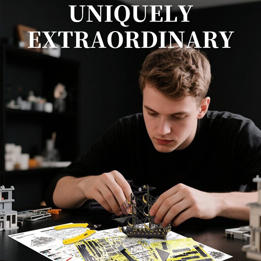  Mô Hình Kim Loại 3D Lắp Ráp Piececool Tàu Ngọc Trai Đen (77 mảnh, Black Pearl, Hít Tủ Lạnh) HB002-KG – MP1326 