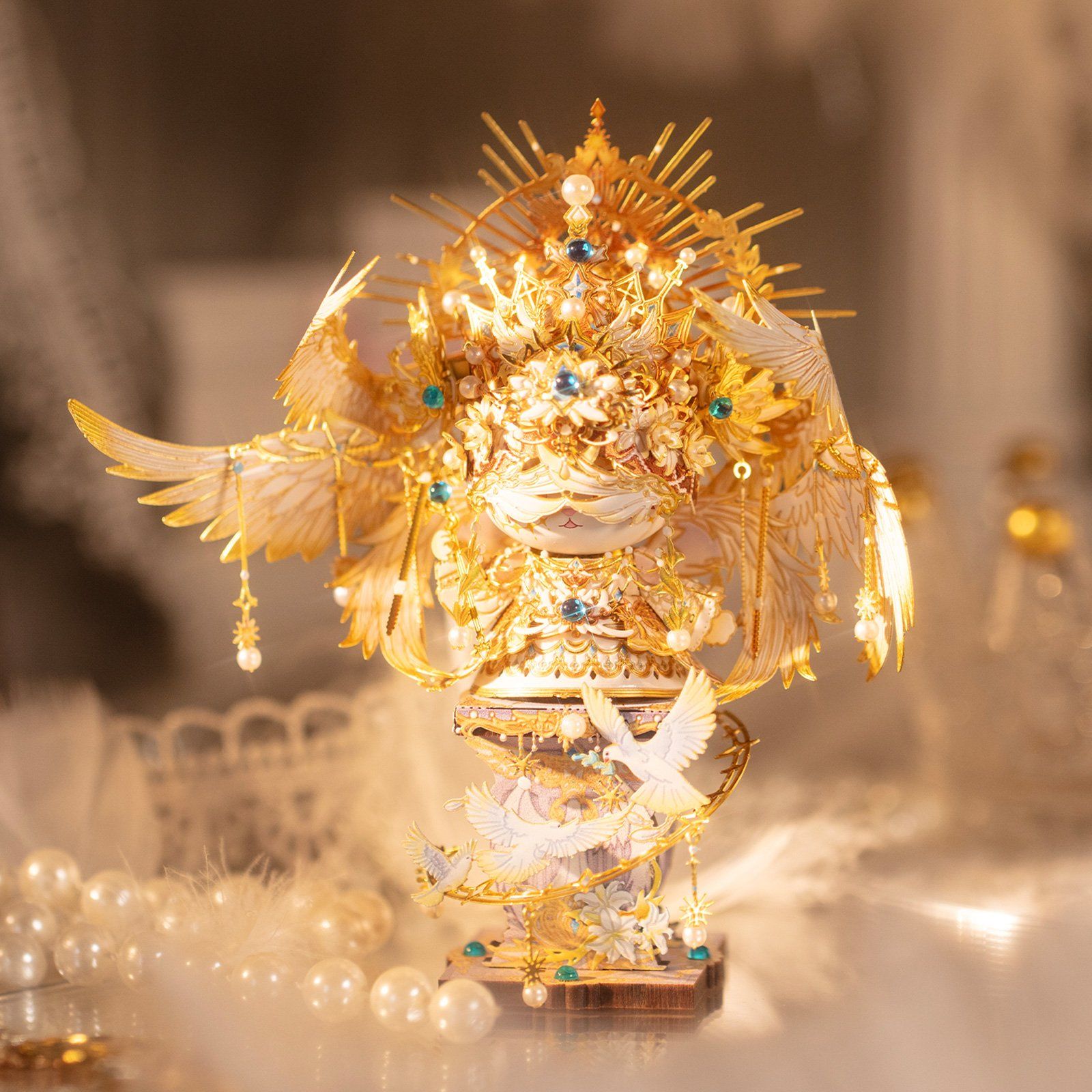  Mô Hình Kim Loại Lắp Ráp 3D MU Mèo Thiên Thần (85 mảnh, Đế Gỗ, Angel Kitty) YM-N146-X – MP1312 