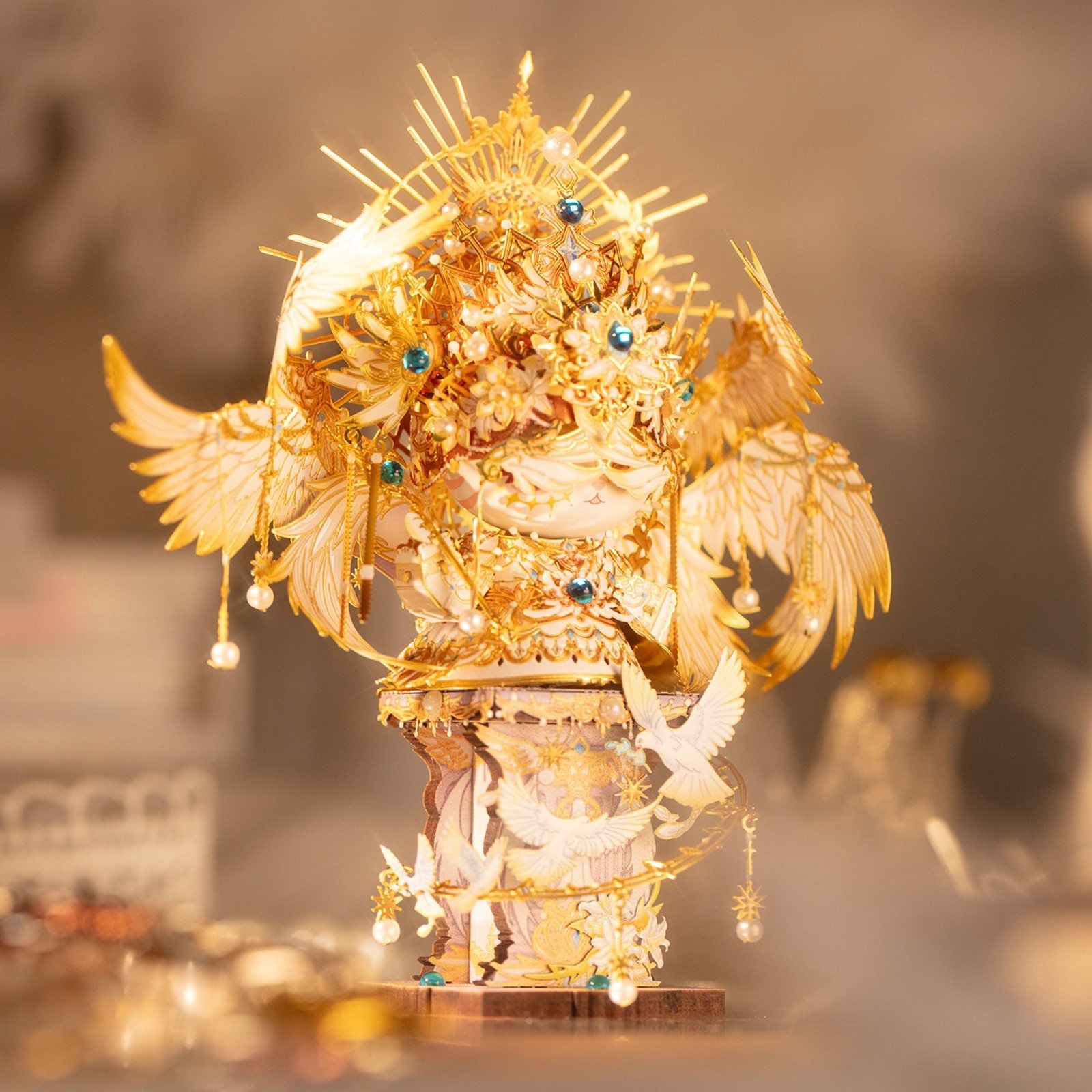  Mô Hình Kim Loại Lắp Ráp 3D MU Mèo Thiên Thần (85 mảnh, Đế Gỗ, Angel Kitty) YM-N146-X – MP1312 