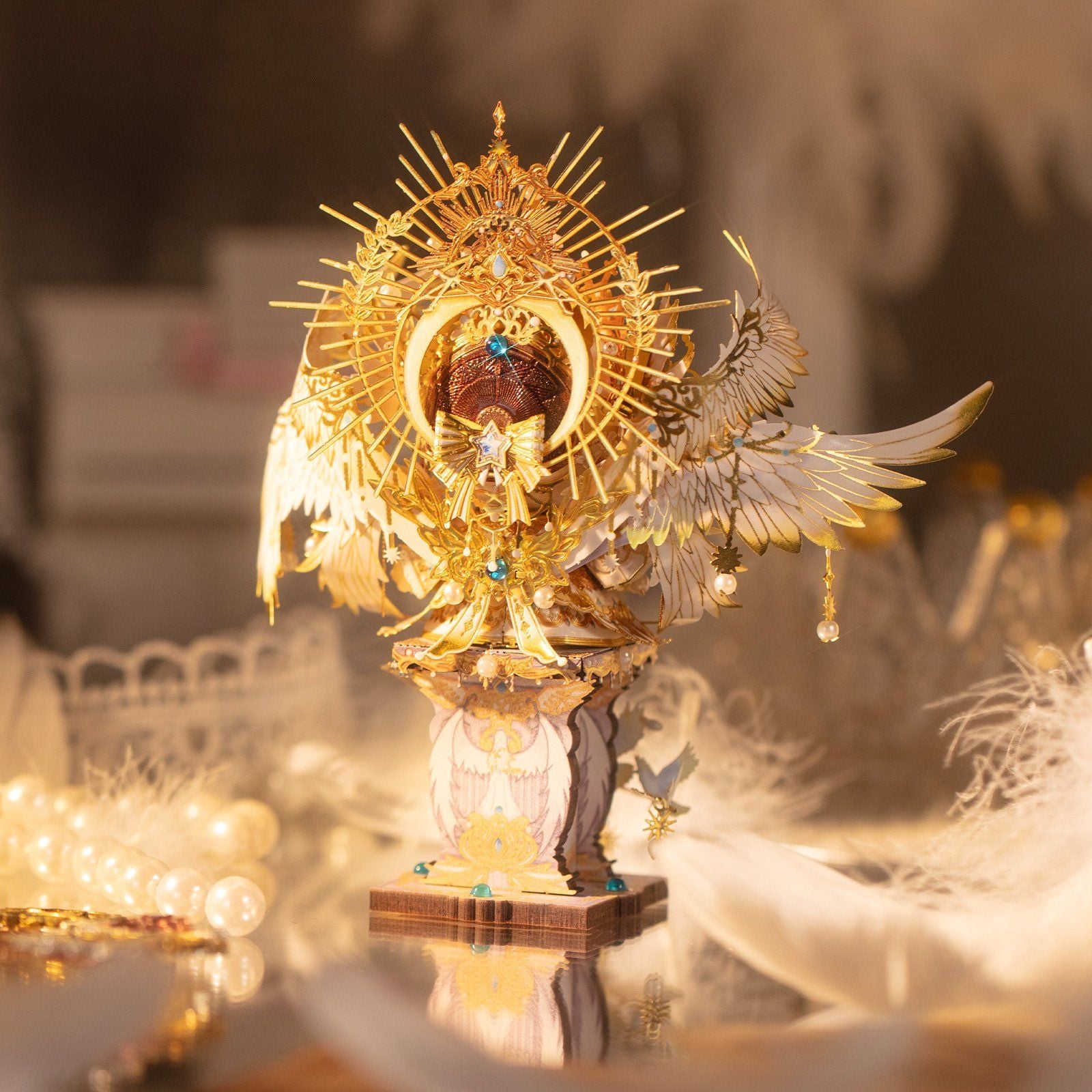  Mô Hình Kim Loại Lắp Ráp 3D MU Mèo Thiên Thần (85 mảnh, Đế Gỗ, Angel Kitty) YM-N146-X – MP1312 