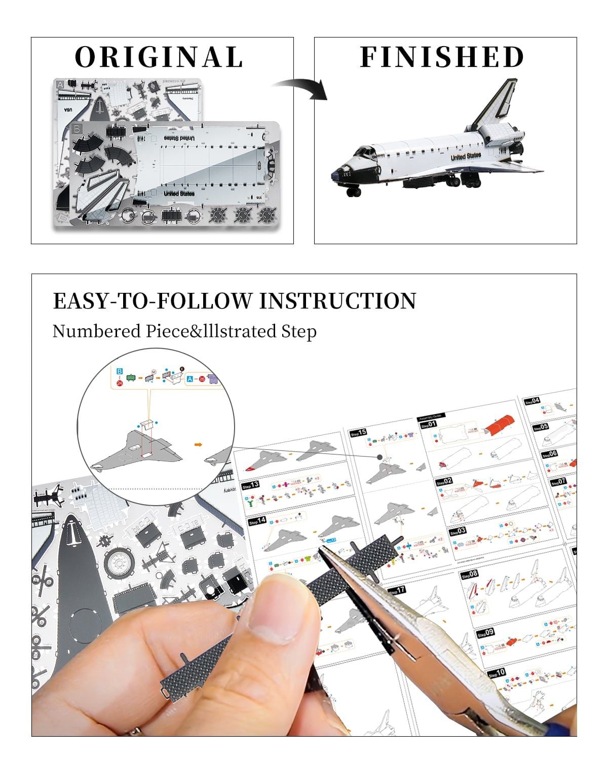  Mô Hình Kim Loại 3D Lắp Ráp Piececool Tàu Con Thoi (77 mảnh, Galaxy Spaceship, Hít Tủ Lạnh) HB012-WK – MP1328 