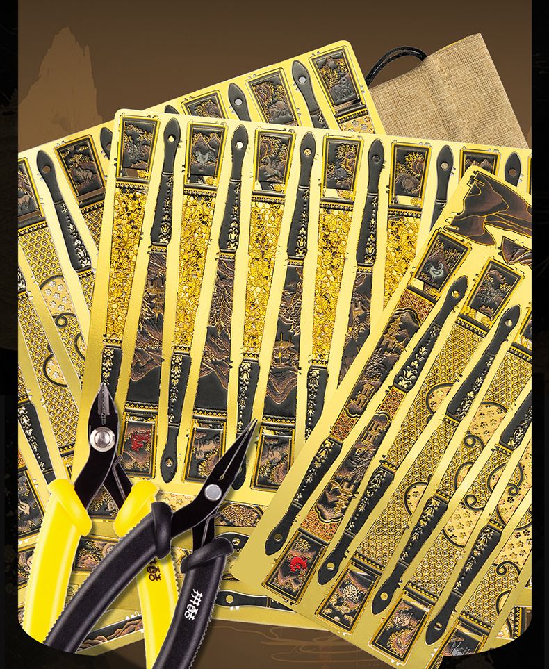  Mô Hình Kim Loại 3D Lắp Ráp Piececool Kim Hội Sơn Thủy Chiết Phiến (56 mảnh, Gold Painted Folding Fan) F002-GK – MP1300 