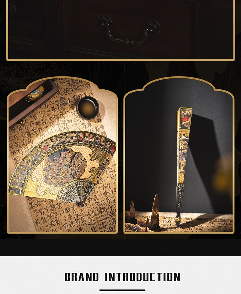  Mô Hình Kim Loại 3D Lắp Ráp Piececool Kim Hội Sơn Thủy Chiết Phiến (56 mảnh, Gold Painted Folding Fan) F002-GK – MP1300 