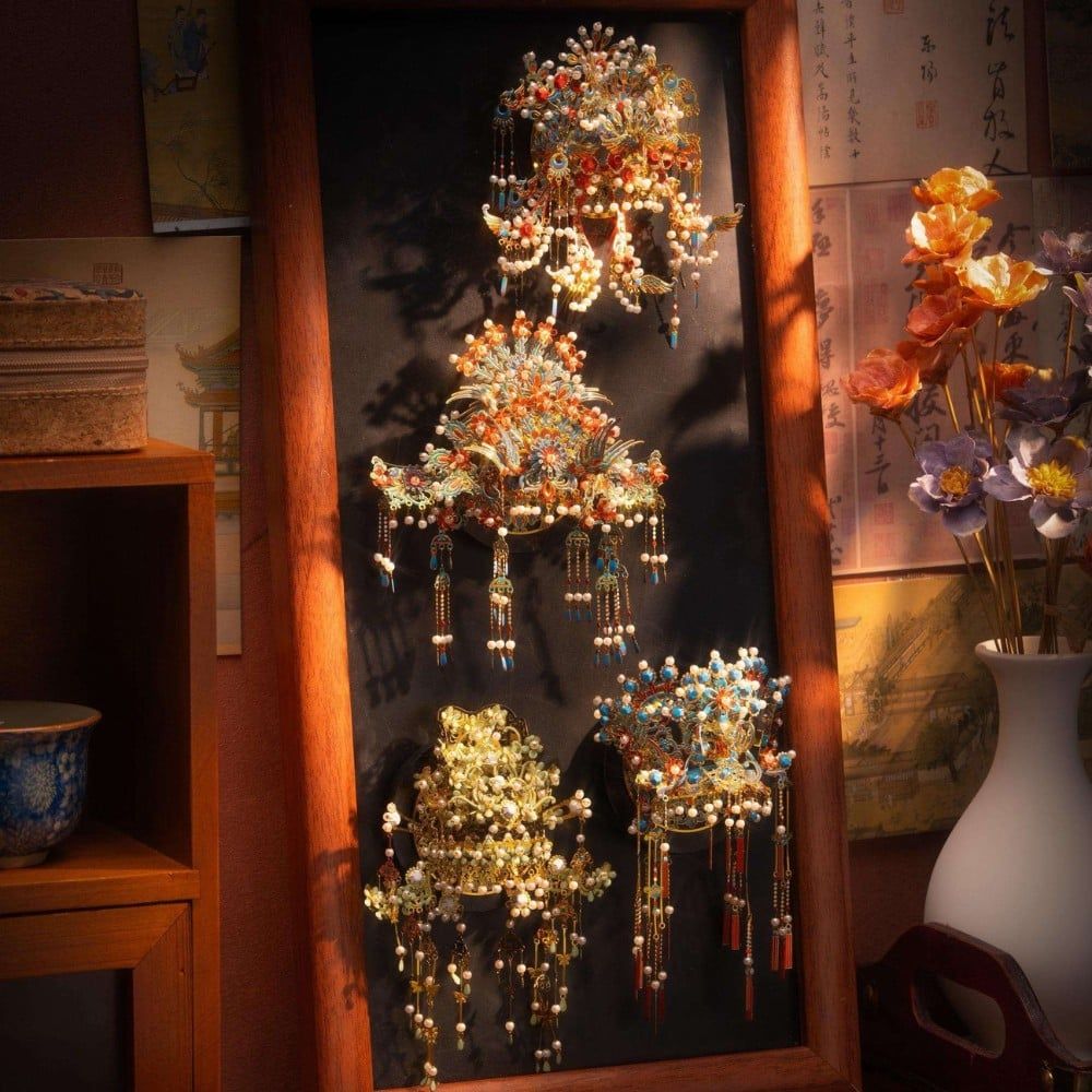  Mô Hình Kim Loại 3D Lắp Ráp Piececool Dao Hoa Thùy Châu Quan (223 mảnh, Yaohua Drooping Pearl Crown, Hít Tủ Lạnh) B007-GN – MP1320 