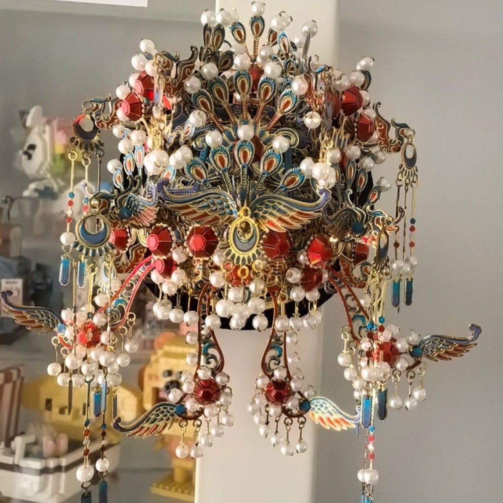  Mô Hình Kim Loại 3D Lắp Ráp Piececool Cửu Long Cửu Phượng Quan (183 mảnh, Nine Dragons and Nine Phoenix Crown, Hít Tủ Lạnh) B006-GB – MP1319 