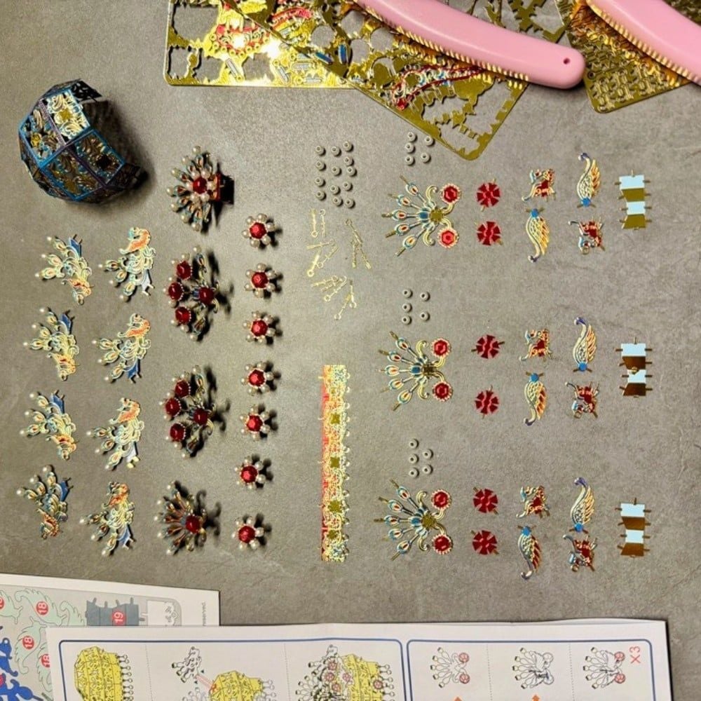  Mô Hình Kim Loại 3D Lắp Ráp Piececool Cửu Long Cửu Phượng Quan (183 mảnh, Nine Dragons and Nine Phoenix Crown, Hít Tủ Lạnh) B006-GB – MP1319 