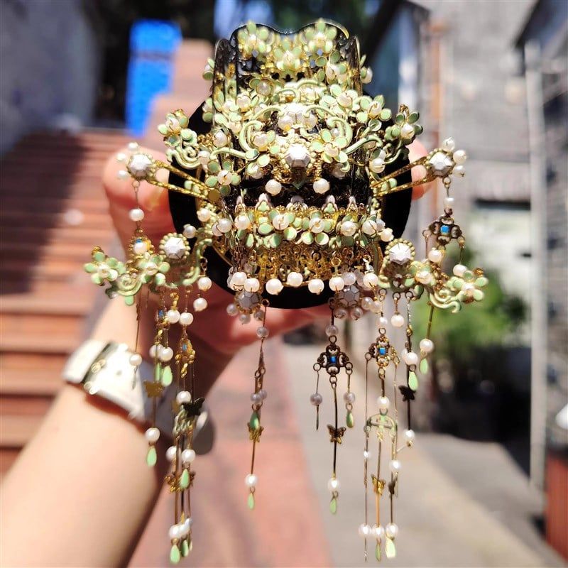  Mô Hình Kim Loại 3D Lắp Ráp Piececool Dao Hoa Thùy Châu Quan (223 mảnh, Yaohua Drooping Pearl Crown, Hít Tủ Lạnh) B007-GN – MP1320 