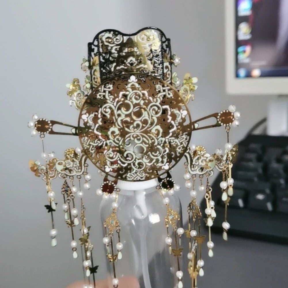  Mô Hình Kim Loại 3D Lắp Ráp Piececool Dao Hoa Thùy Châu Quan (223 mảnh, Yaohua Drooping Pearl Crown, Hít Tủ Lạnh) B007-GN – MP1320 