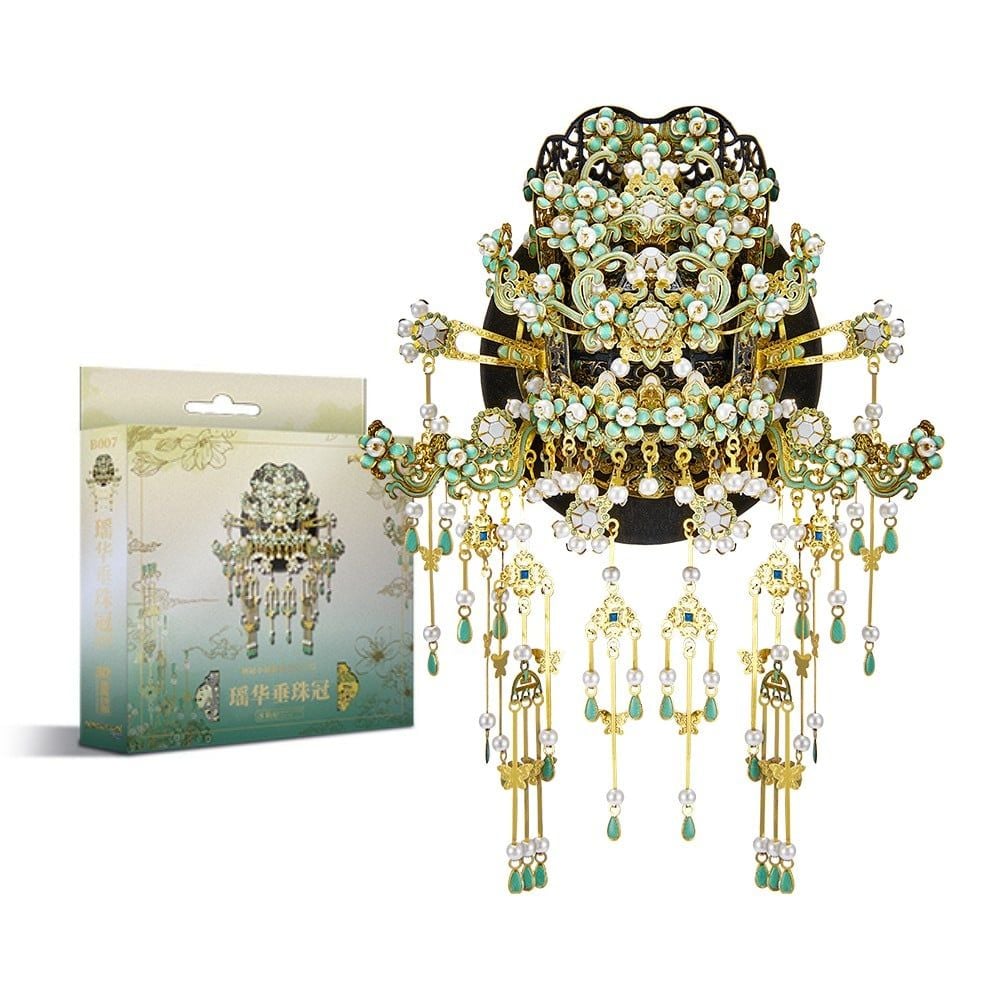  Mô Hình Kim Loại 3D Lắp Ráp Piececool Dao Hoa Thùy Châu Quan (223 mảnh, Yaohua Drooping Pearl Crown, Hít Tủ Lạnh) B007-GN – MP1320 