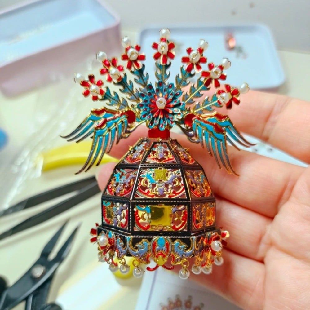  Mô Hình Kim Loại 3D Lắp Ráp Piececool Điểm Thúy Phượng Quan (206 mảnh, Kingfisher Phoenix, Hít Tủ Lạnh) B009-BG – MP1322 