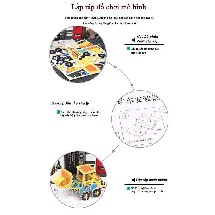  Đồ Chơi Xếp Hình 3D Bằng Gỗ Chủ Đề Xe Công Trình Và Máy Bay - Gỗ Ép Đã Sơn Màu Đẹp - WP269 