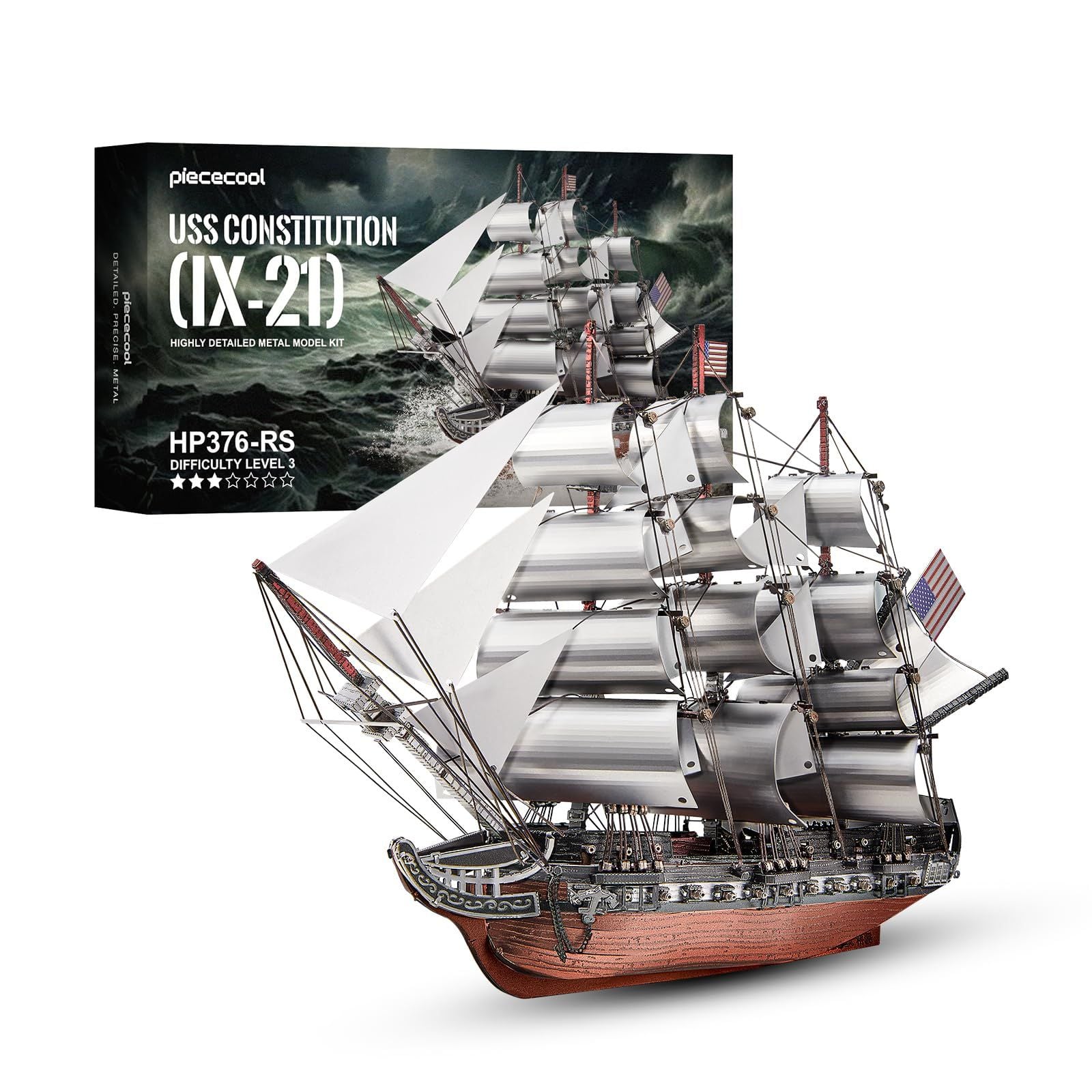  Mô Hình Kim Loại 3D Lắp Ráp Piececool Chiến Hạm Buồm USS Constitution IX-21 Hải Quân Hoa Kỳ (349 mảnh, Nhiều Màu) HP376-RS – MP1325 
