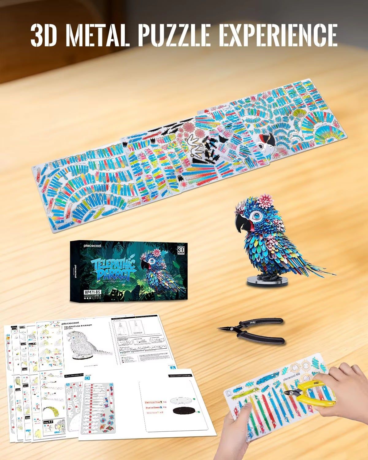  Mô Hình Kim Loại 3D Lắp Ráp Piececool Linh Tê Anh Vũ (173 mảnh, Telepathic Parrot) HP471-BS – MP1349 