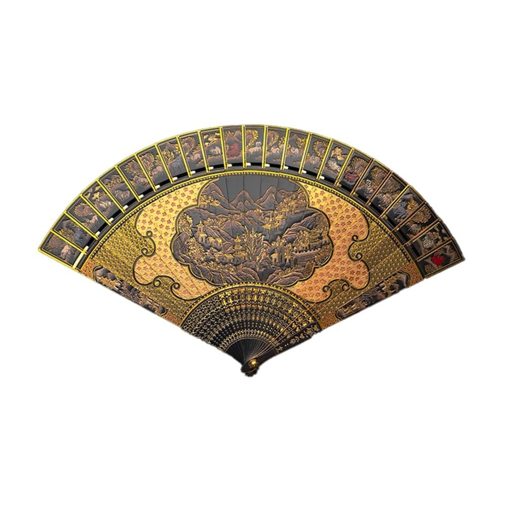  Mô Hình Kim Loại 3D Lắp Ráp Piececool Kim Hội Sơn Thủy Chiết Phiến (56 mảnh, Gold Painted Folding Fan) F002-GK – MP1300 