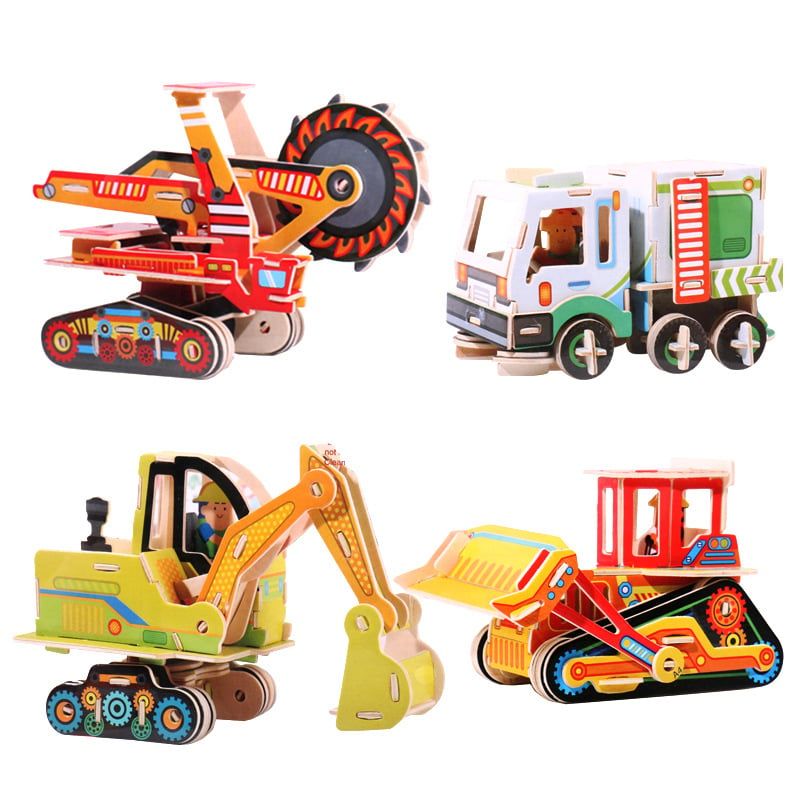  Đồ Chơi Xếp Hình 3D Bằng Gỗ Chủ Đề Xe Công Trình Và Máy Bay - Gỗ Ép Đã Sơn Màu Đẹp - WP269 
