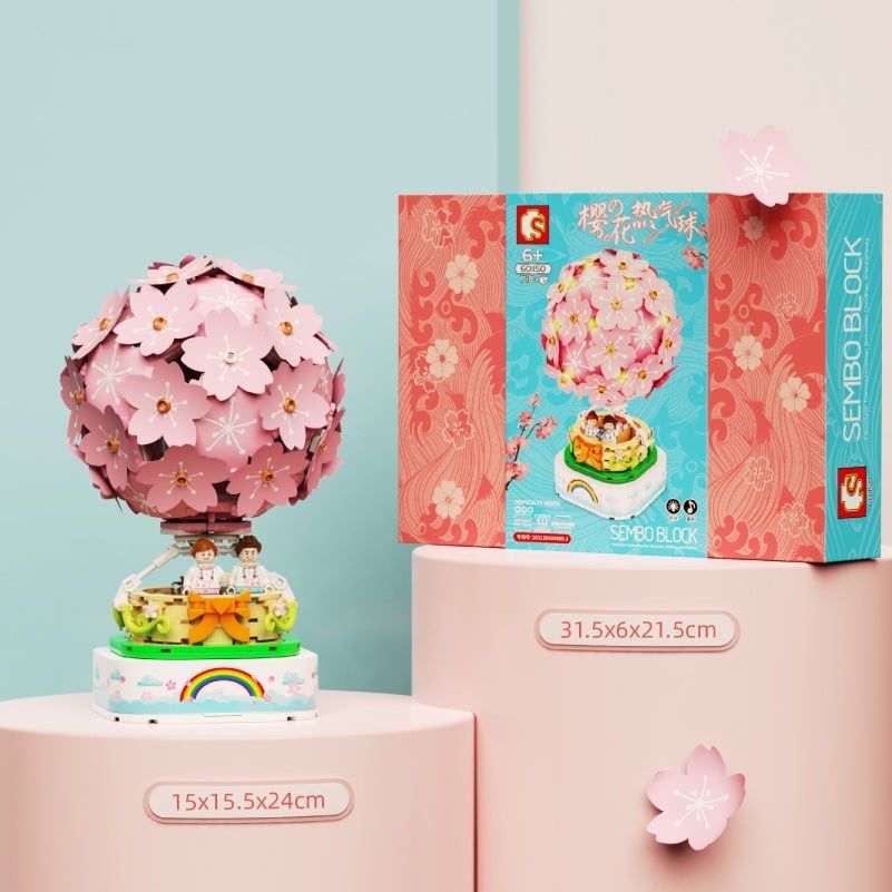  Mô Hình Nhựa 3D Lắp Ráp SEMBO BLOCK Hộp Nhạc Khinh Khí Cầu Hoa Anh Đào 601150 (718 mảnh, Sakura Hot Air Balloon) - LG0186 
