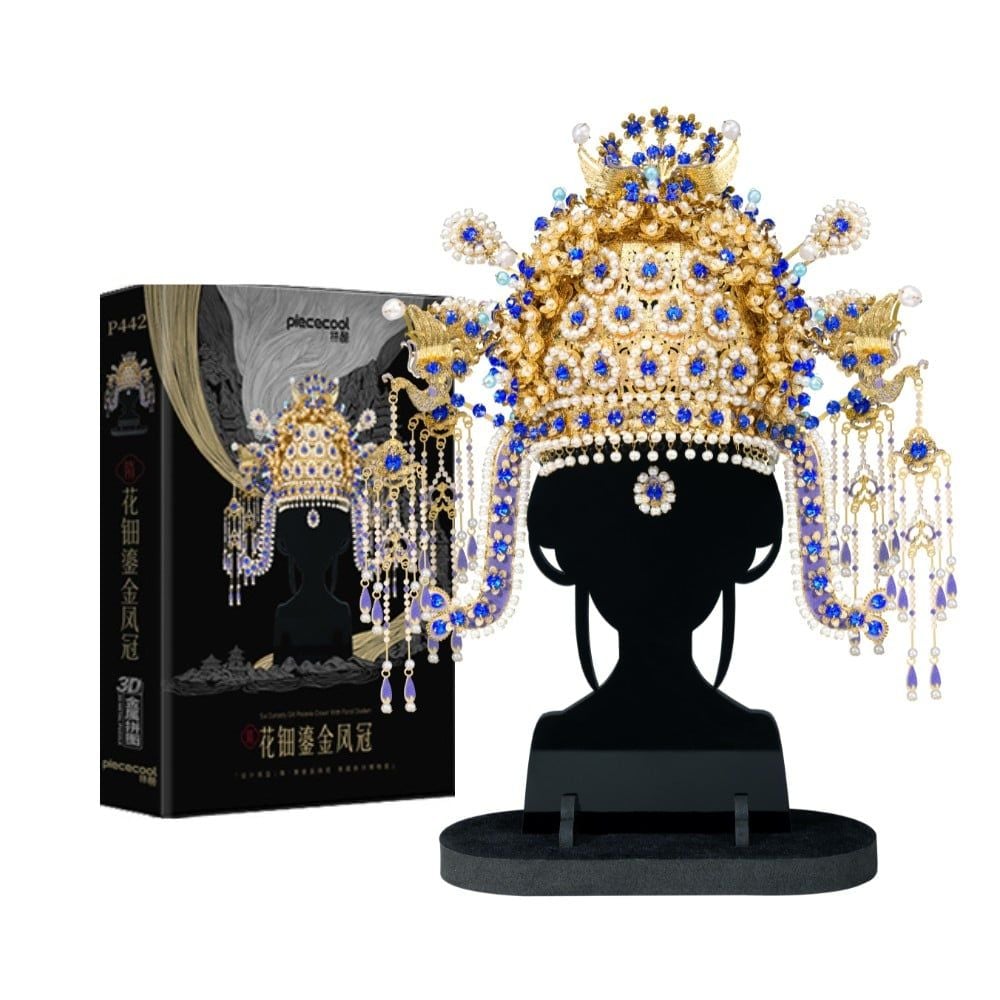  Mô Hình Kim Loại 3D Lắp Ráp Piececool Tùy Hoa Điền Lưu Kim Phượng Quan (1366 mảnh, Sui Dynasty Gilt Phoenix Crown with Floral Diadem) P442-GB – MP1323 