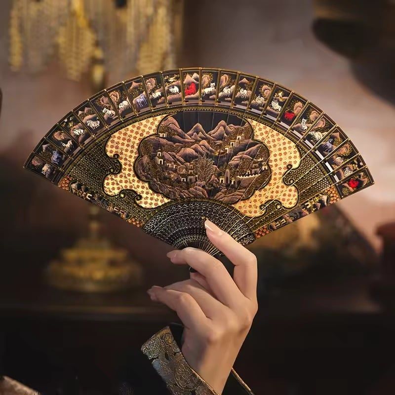  Mô Hình Kim Loại 3D Lắp Ráp Piececool Kim Hội Sơn Thủy Chiết Phiến (56 mảnh, Gold Painted Folding Fan) F002-GK – MP1300 