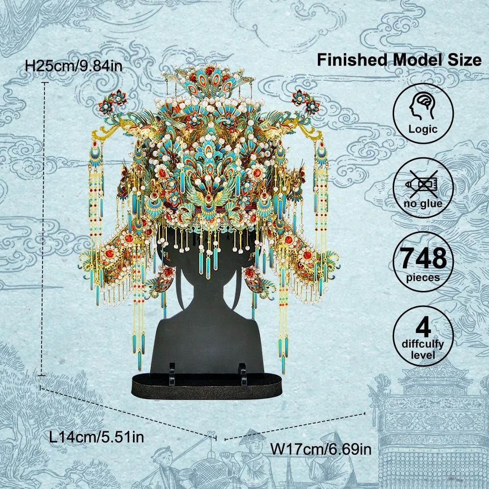 Mô Hình Kim Loại 3D Lắp Ráp Piececool Điểm Thúy Phượng Quan (748 mảnh, Kingfisher Phoenix Tiara) P388-BR – MP1303 