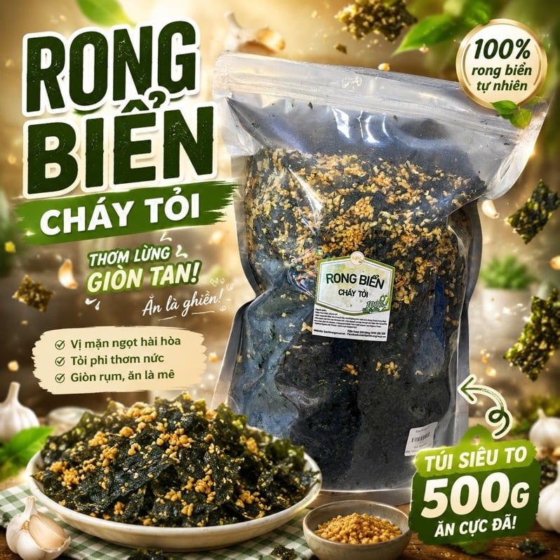 500GRAM Rong Biển Cháy Tỏi (Túi ZIP GIÁ SỈ) 